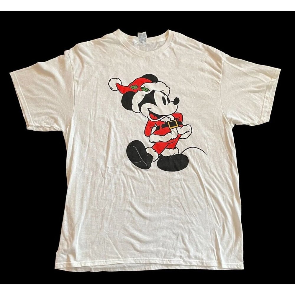 Disney Christmas Mickey Mouse Tee Shirt White Santa Ugly Sweater PJs Gift X Lg.
